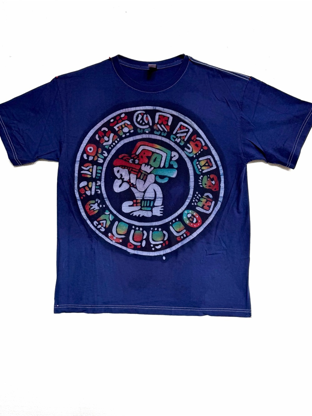 Aztec Mayan Graphic Tee Blue Double Sided Boho Festival Women’s XL Unisex